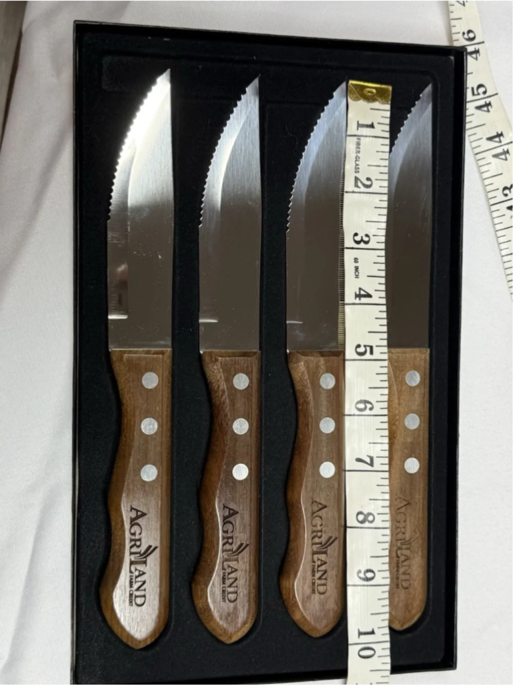 Agriland Farm Credit 4 Pc Steak Knife Set Wood Handles Serrated Blades Box Promo